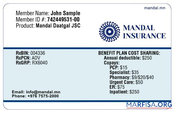 Downloadable Mongolia health insurance card sample